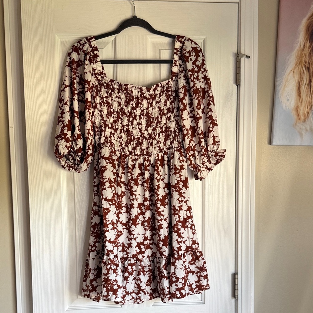 Jessica Simpson Brown and White Floral Midi Dress